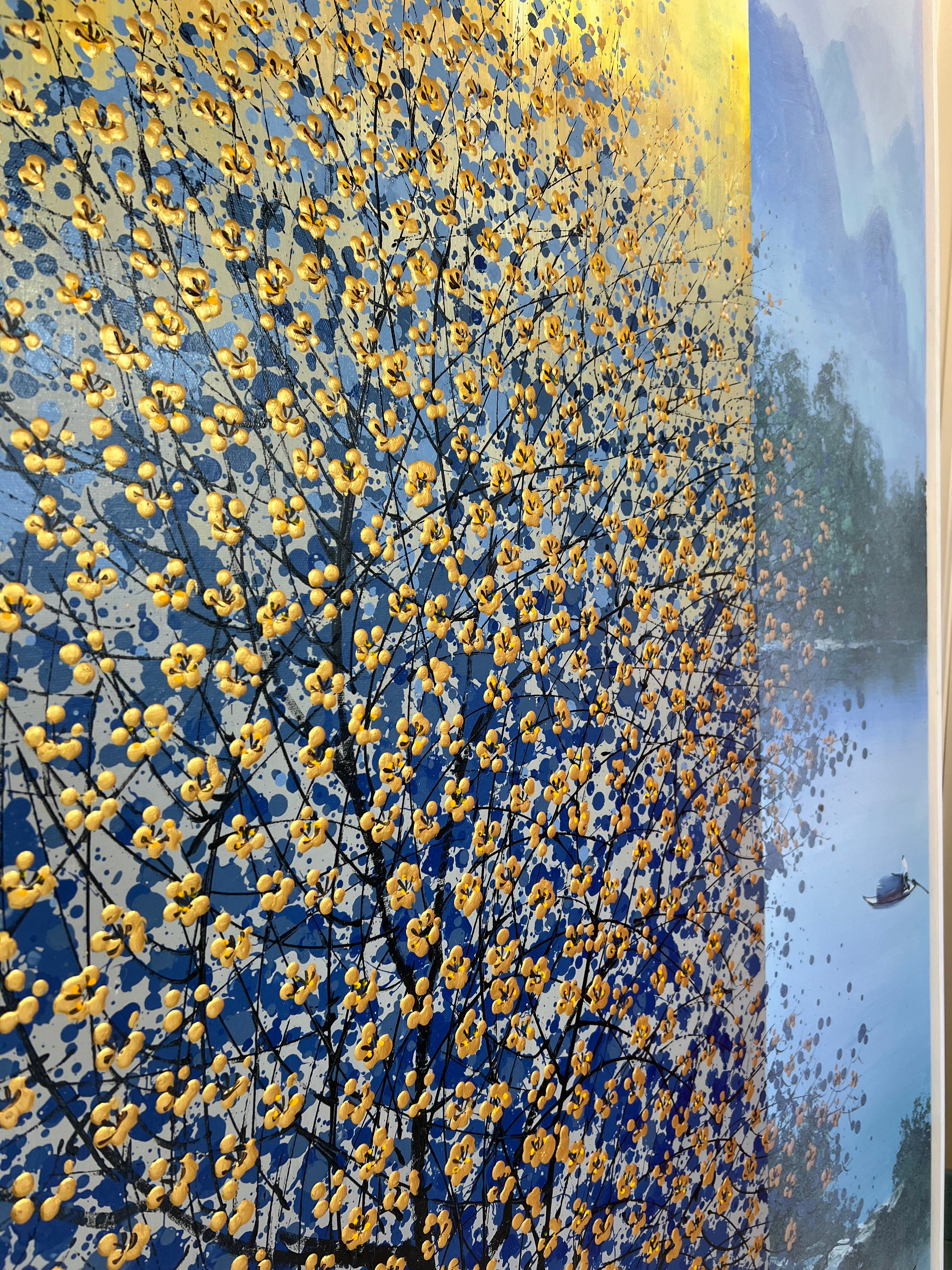 Groot bloemen schilderij blauw geen