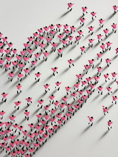 Close up van 3d poppetjes schilderij Pink Heart van Francisco Bartus
