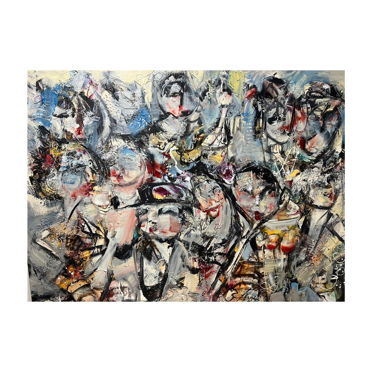 Groot schilderij van Guy Olivier 'Big Party' Modernekunst.nl