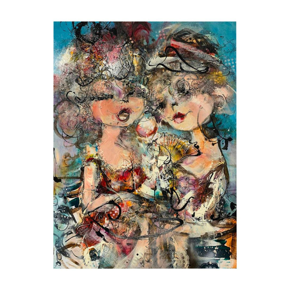Guy Olivier 'Double Trouble' kleurrijk portret schilderij - Moderne Kunst.nl