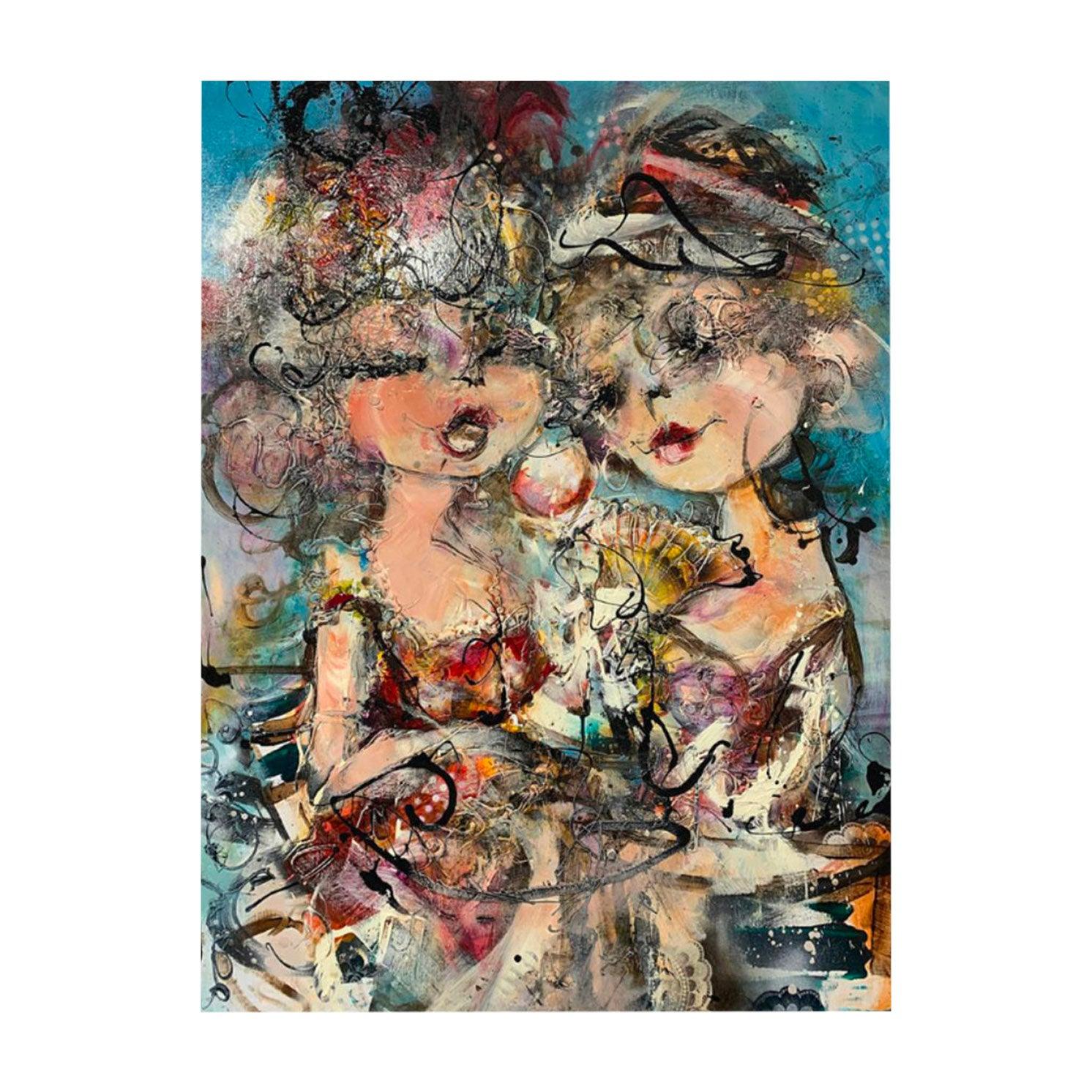 Guy Olivier 'Double Trouble' kleurrijk portret schilderij - Moderne Kunst.nl