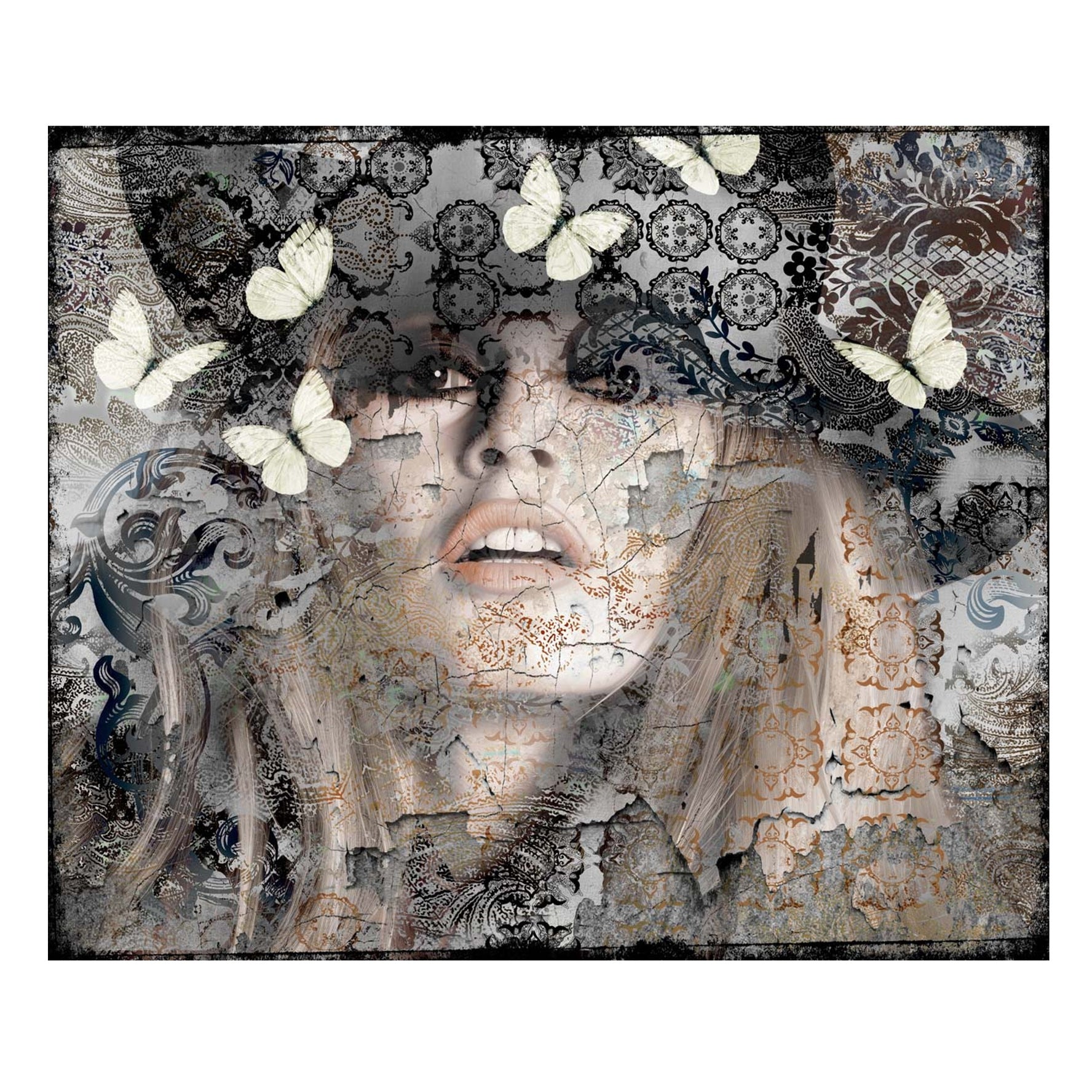 Schilderij van Brigitte Bardot gedrukt op leder door Hans Jochem Bakker.