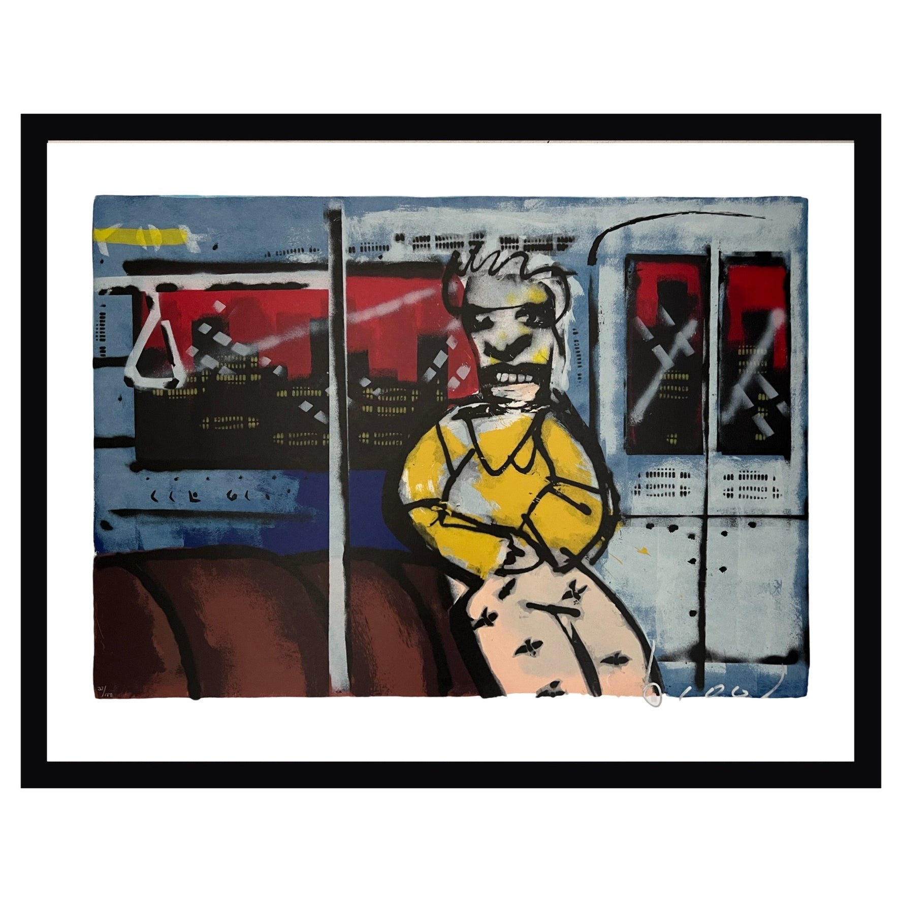 Schilderij van Herman Brood man in de metro van moderne kunst