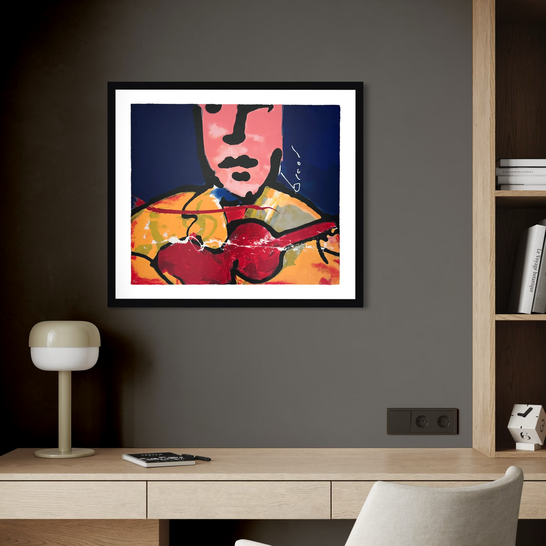 Zeefdruk van Herman Brood van de Guitarman in felle kleuren en graffiti-achtige stijl.