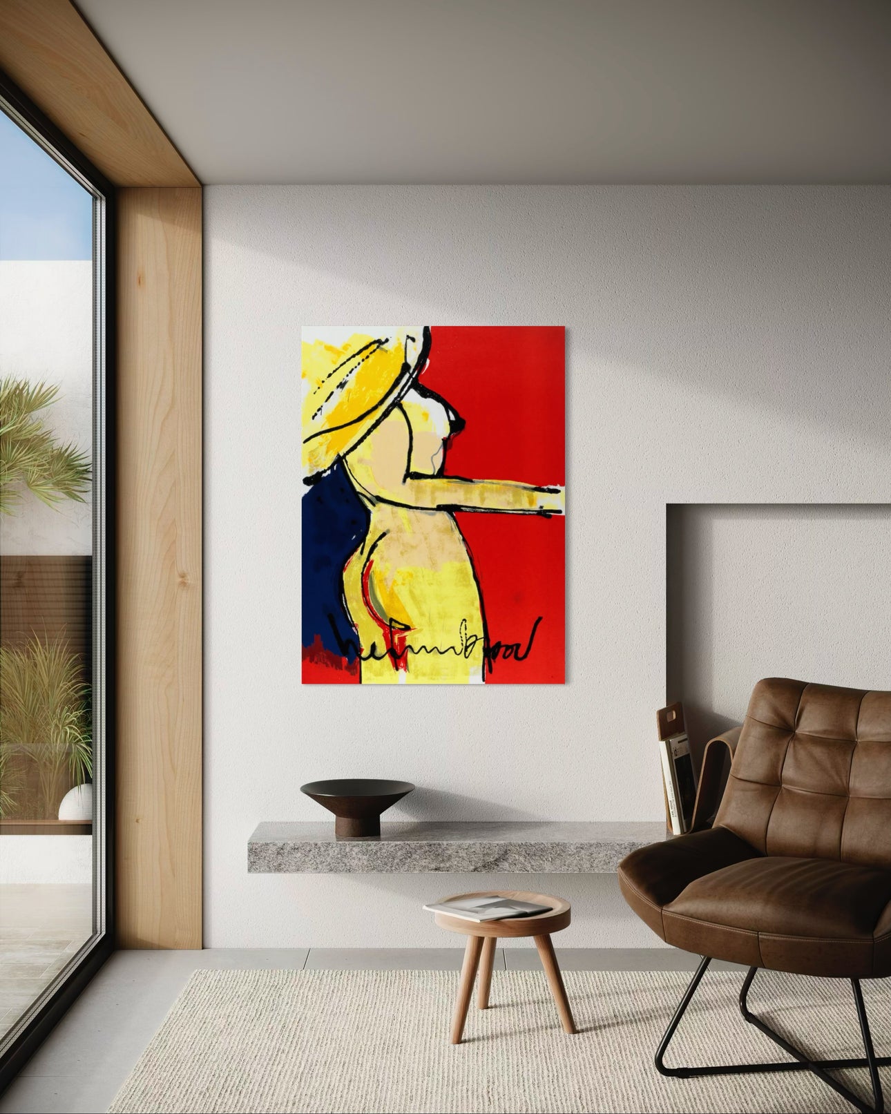 Schilderij van Herman Brood van de achterkant van een naakte vrouw in rood geel en blauw