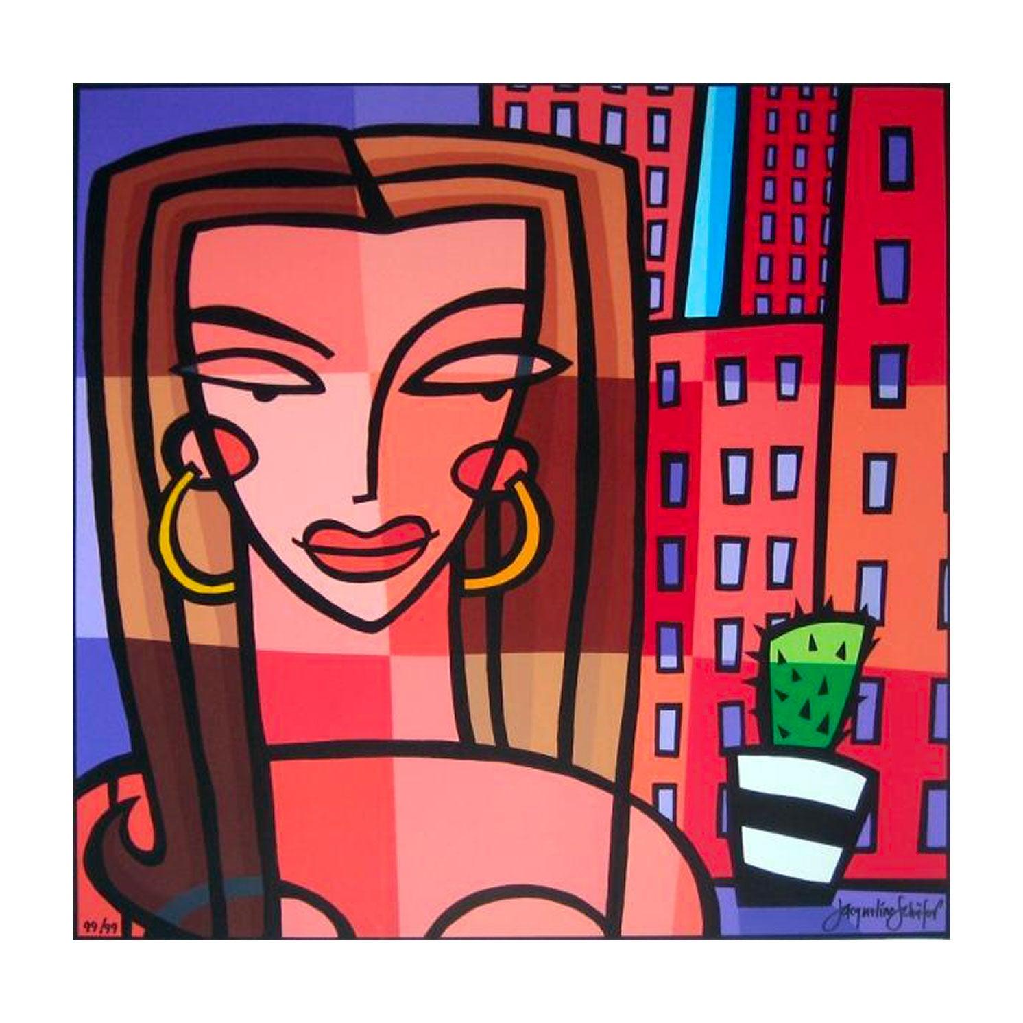 Vrouw met cactus bij raam - Moderne Kunst
