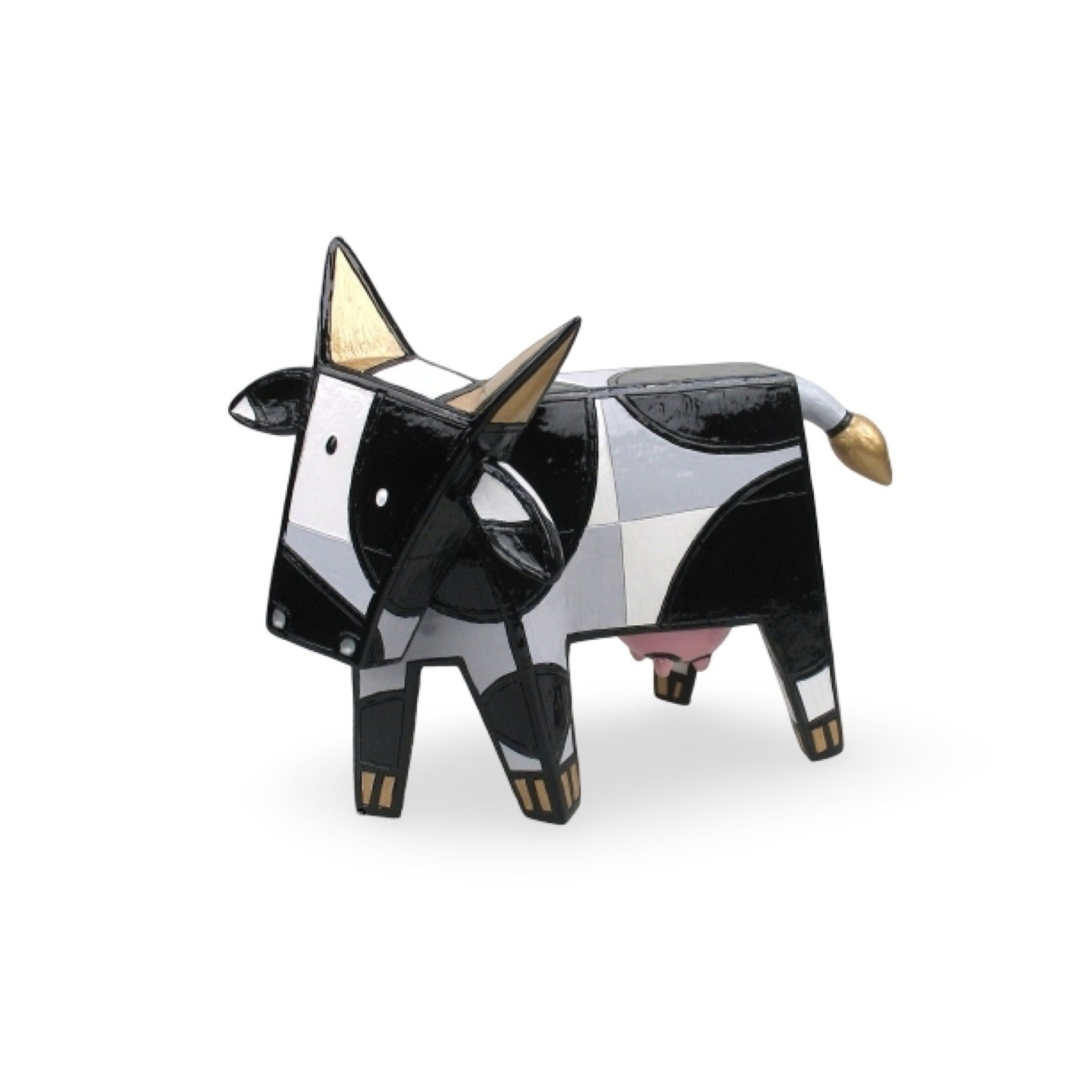Zwarte koe sculptuur van Jacqueline Schafer.