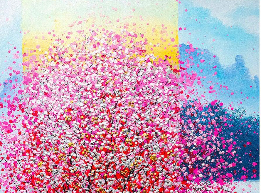 Pink Mediation Yellow stripe - Moderne Kunst