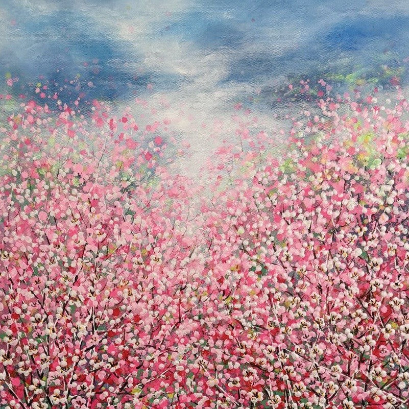 Je Shen - Meditation Small - Bloesem Schilderij - Modern Kunstwerk close up