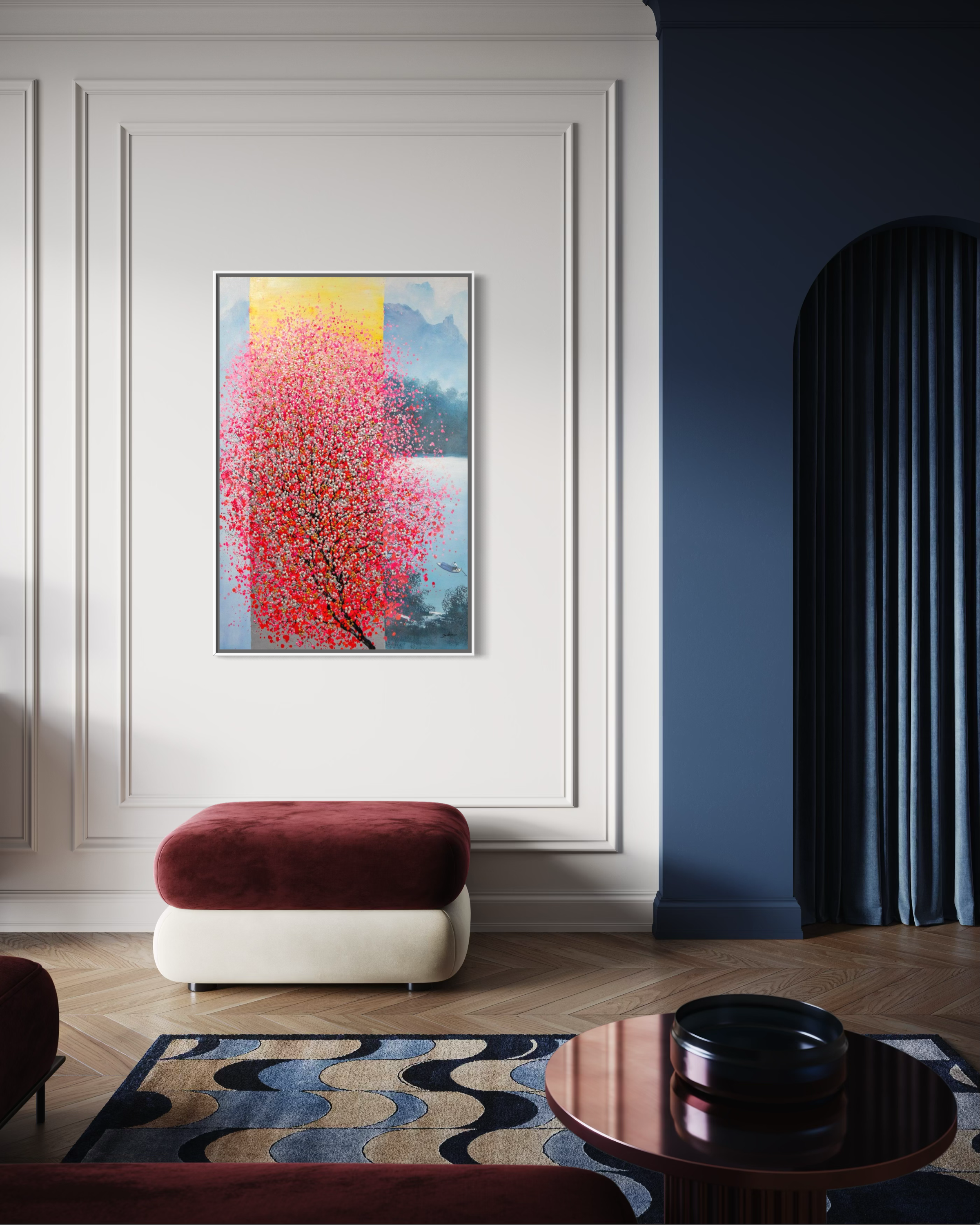 Pink Mediation Yellow stripe - Moderne Kunst