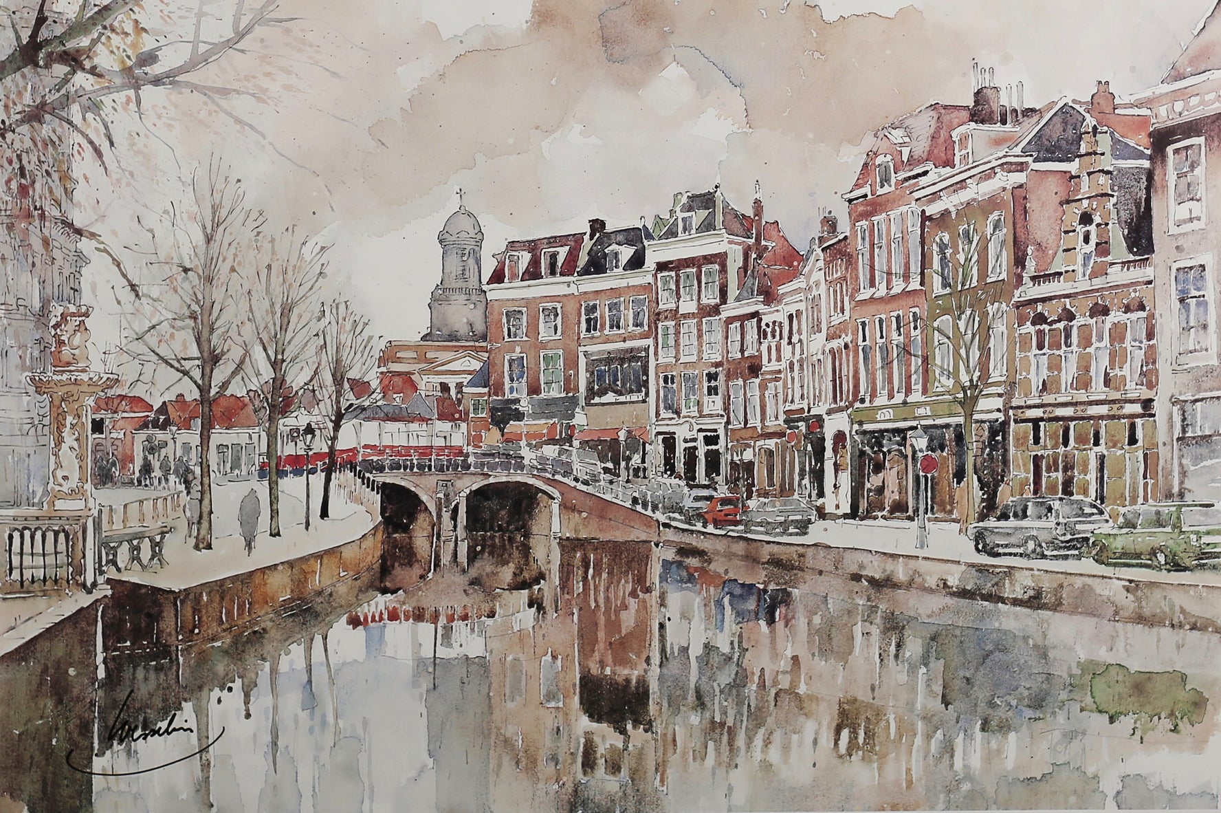 Lithograph Nieuwe Rijn Leiden