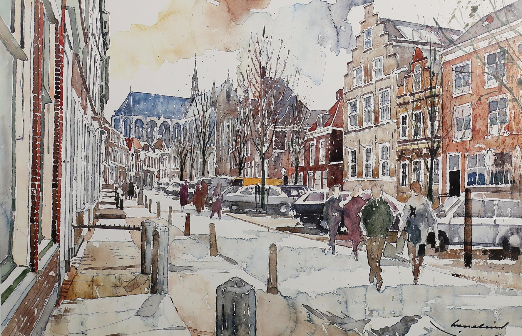 Lithograph Hooglandse Kerkgracht Leiden