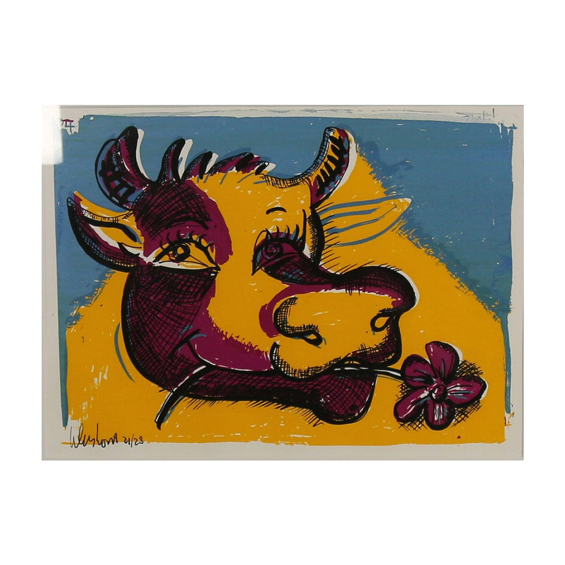 Yellow Cow Zeefdruk - Moderne Kunst