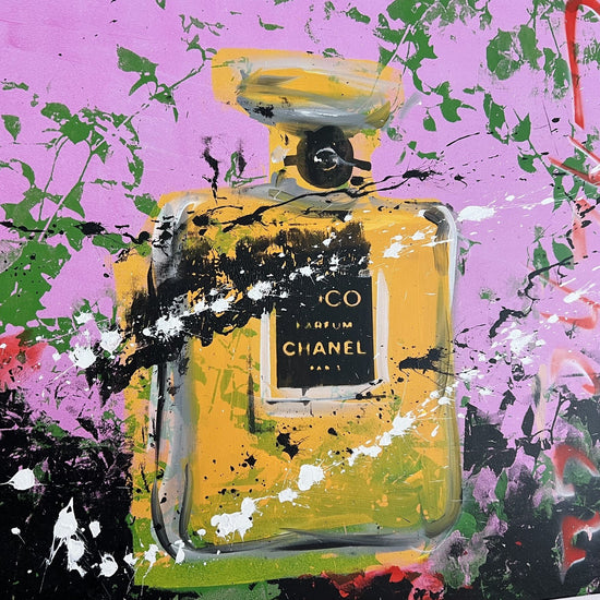 Close up van Coco Chanel de zeefdruk op linnen van Ronald Chapeau