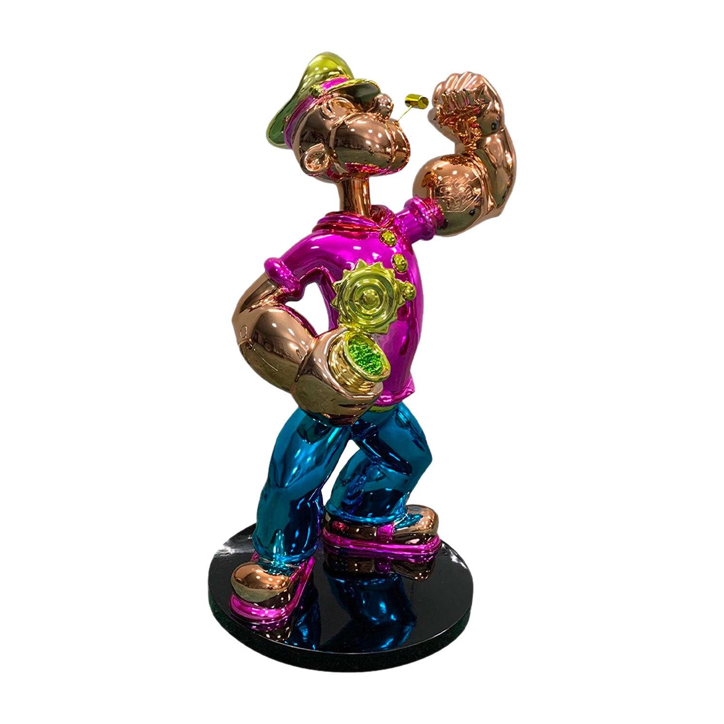 Van Apple Art Popeye Stay Strong beeld spinazie pop art sculpture chrome resin gesigneerd kunstwerk