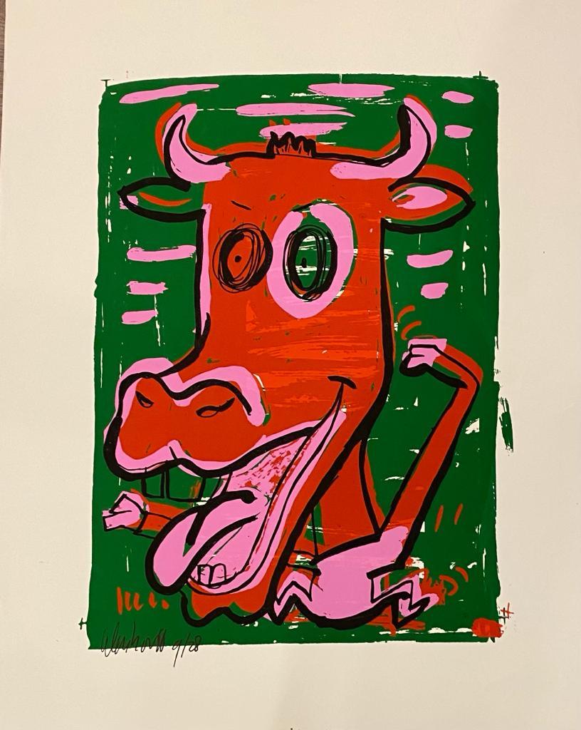 Red Cow Zeefdruk - Moderne Kunst