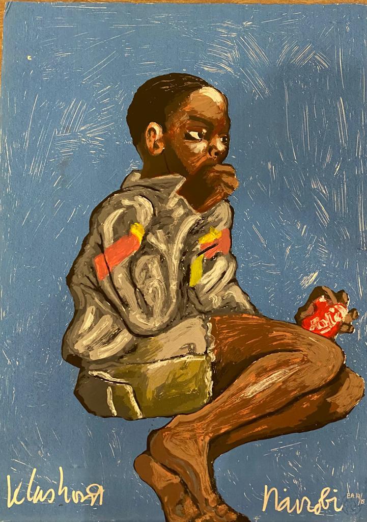 Blue Street Boy Nairobi Zeefdruk - Moderne Kunst